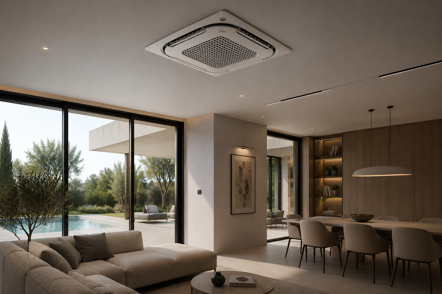 Bomba calor piscina Midea instalada en villa premium
